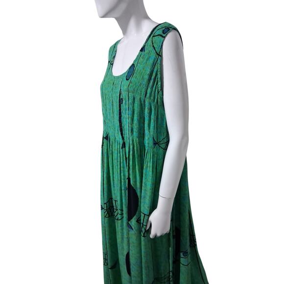 Kaktu Super Stretch Smocked Women's XXL Fish Print Boho Beachy Crinkle Dress - Picture 10 of 11